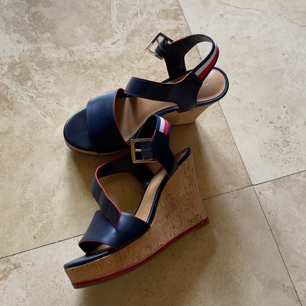 Tommy Hilfiger navy blue wedge sandals